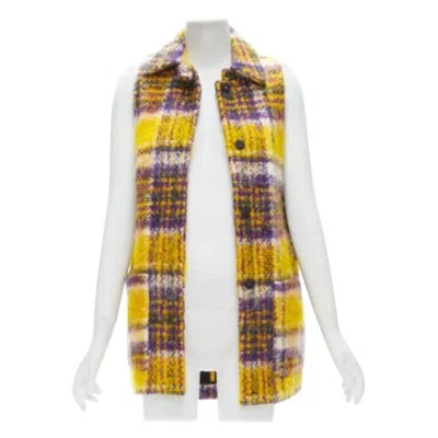 Pre-owned Marni Yellow Purple Plaid Check Mohair Blend Boxy Sleeveless Coat It36 Xs