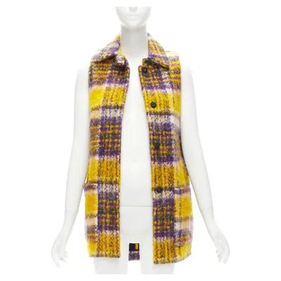 Pre-owned Marni Yellow Purple Plaid Check Mohair Blend Boxy Sleeveless Coat It36 Xs