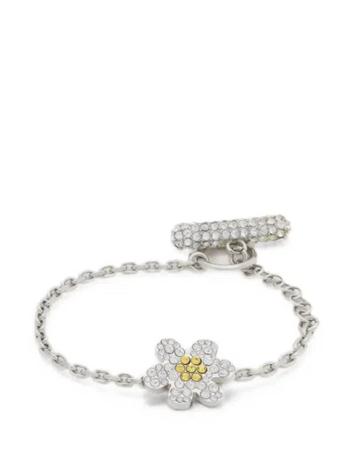 Marni Yellow Rhinestone Daisy Bracelet In Silver