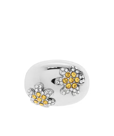Marni Yellow Rhinestone Daisy Ring In White