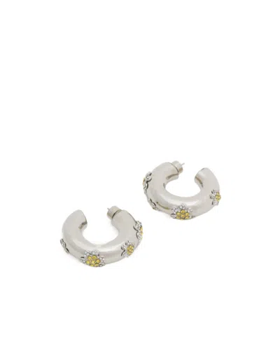 Marni Yellow Rhinestone-daisy Hoop Earrings In White