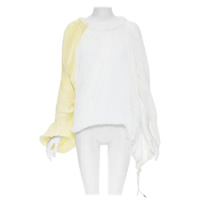 Pre-owned Marni Yellow White Knife Pleat Stringed Cord Open Back Voluminous Top Fr40