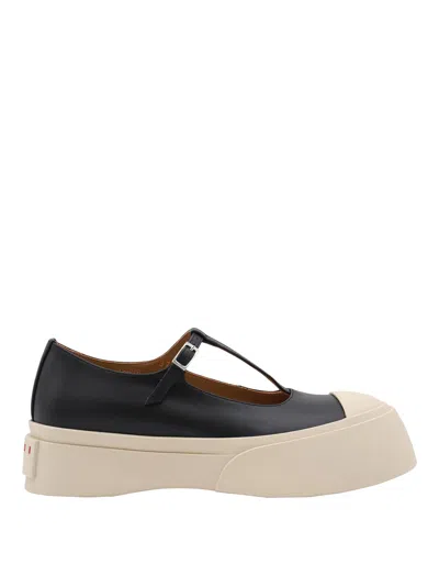 Marni Mary Jane Sneakers In Black Nappa Calf Leather In Multi