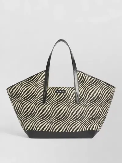 Marni Zebra Pattern Tote Bag Dual Handles Leather In Brown