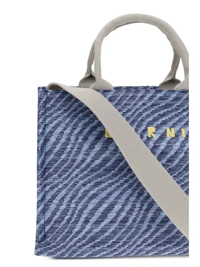 Marni Zebra-pattern Jacquard Fabric Tote Bag In Blue