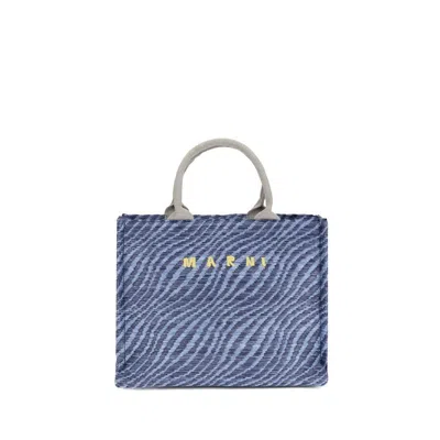 Marni Zebra-pattern Nylon Shoulder Bag  Blue