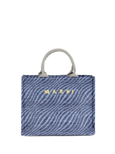 Marni Zebra-striped Nylon-polyester Tote Bag In Blue