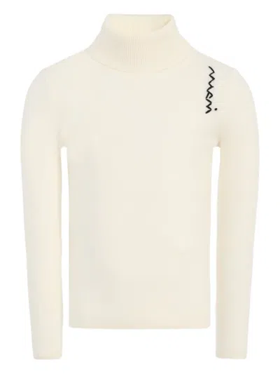 Marni Kids' Zig-zag Embroidered Turtleneck Top In White