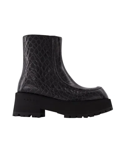 MARNI ZIP BOOTIES IN BLACK LEATHER