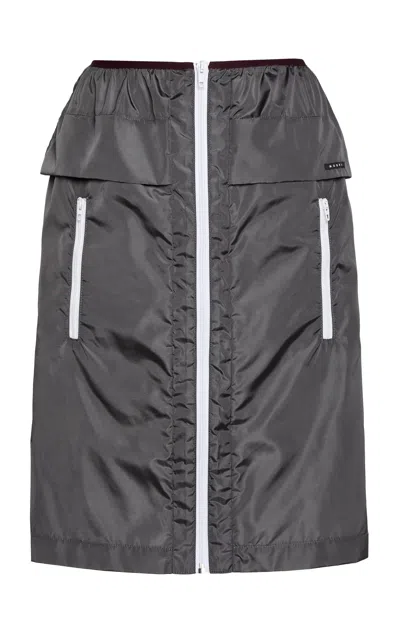 Marni Zip Metal-effect Woven Skirt In Gray