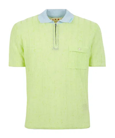 Marni Zip Pocket Knit Polo Shirt In Green