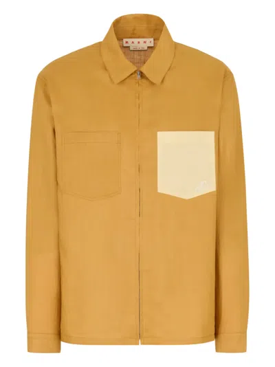 Marni Zip Pocket Waves Logo Shirt In Yellow