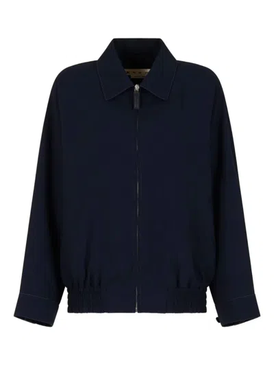Marni Zip-up Bomber Jacket In Blue