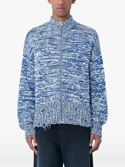 Marni Zip-up Mock-neck Cardigan In Blue