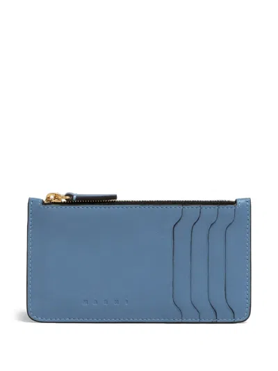 Marni Zipped Leather Card Case In Blue