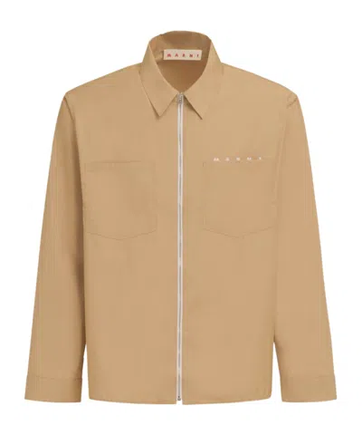 Marni Zipped Shirt With Hidden Logo In Nude