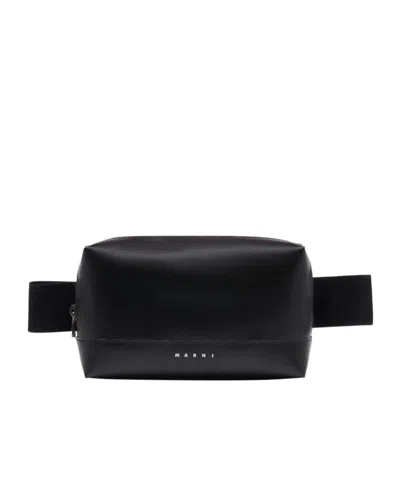 Marni Zipper Logo Crossbody Waist Bag In Black