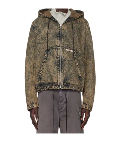 Marni Zippered Denim Coat In Brown