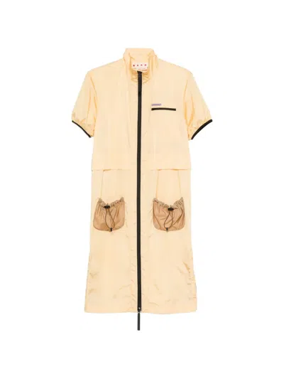 Marni Zip-up Drawstring-pocket Dress In Neutral