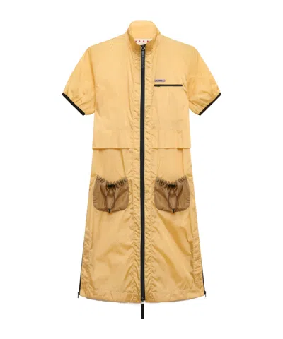 Marni Ripstop Short-sleeve High-neck Dress In Brown
