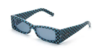 Marni Zokoa Blue/black Checks Oay Men's Sunglasses Blue Size 56 In Black Blue Checkered