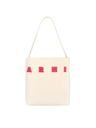 Marni -like Calf Leather Crossbody Bag With Brass Hardware In White