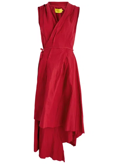 Marques' Almeida Sleeveless Midi Warp Dress In Red