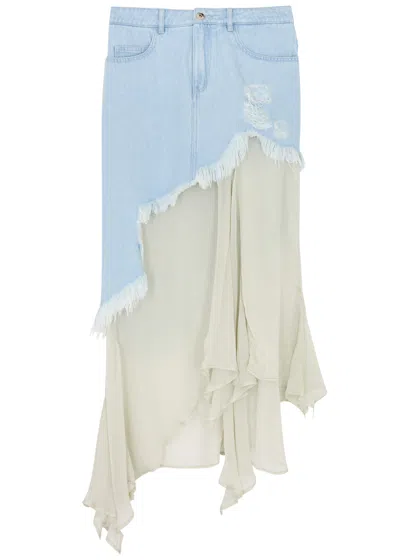 Marques' Almeida Asymmetric Denim And Chiffon Midi Skirt In Light Blue