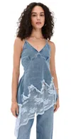 Marques' Almeida Asymmetric Lace Hem Denim Top Light Blue In Blue