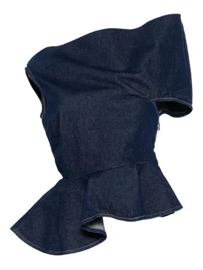 Marques' Almeida Asymmetric Ruffled Top In Blue