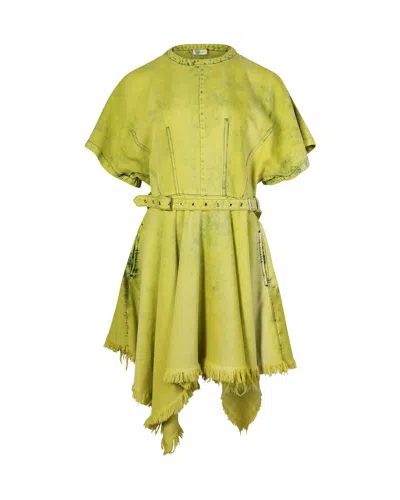 Marques' Almeida Marques Almeida Belted Asymmetric Dress In Green Cotton