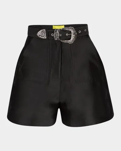 Marques' Almeida Belted Satin Mikado Shorts In Black