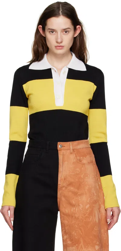 Marques' Almeida Black & Yellow Three-button Polo In Yellow/black