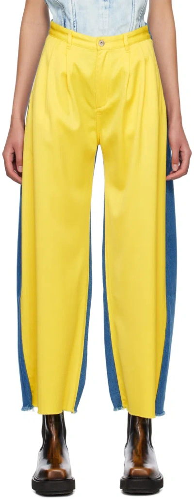 Marques' Almeida Blue & Yellow Boyfriend Trousers In Mid Blue/yellow