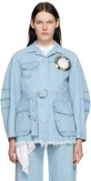 Marques' Almeida Blue Eyelet Denim Jacket In Mid Blue