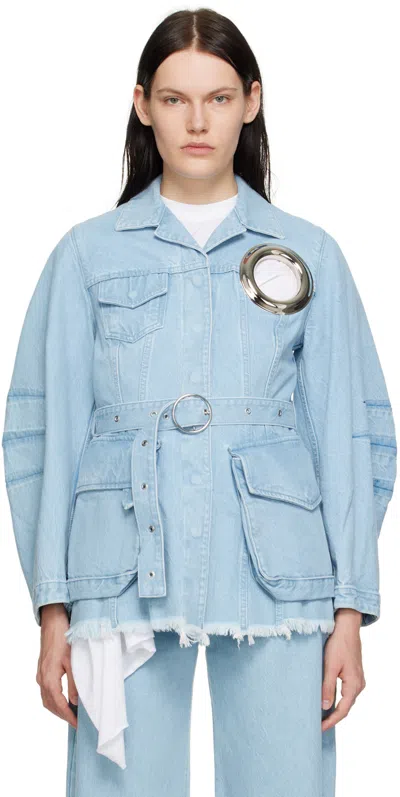Marques' Almeida Blue Eyelet Denim Jacket In Mid Blue