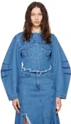Marques' Almeida Blue Frayed Denim Jacket In Mid Blue