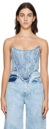 Marques' Almeida Blue Paneled Denim Corset In Acid Wash