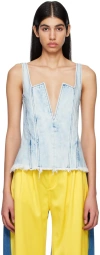 Marques' Almeida Denim V-neck Corset Top In Acid Wash
