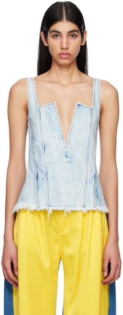 Marques' Almeida Denim V-neck Corset Top In Blue