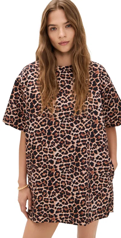 Marques' Almeida Bonded Satin Leopard Print T-shirt Dress Brown In Animal Print
