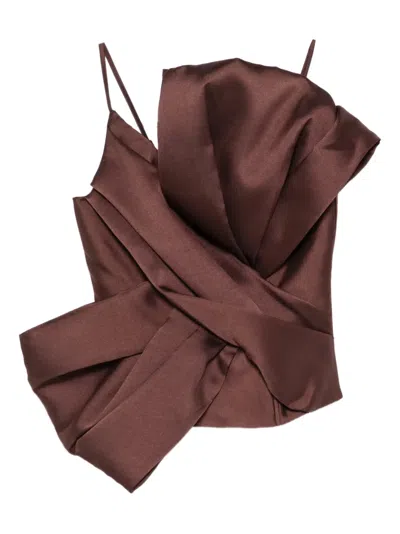 Marques' Almeida Bow Satin Top In Brown