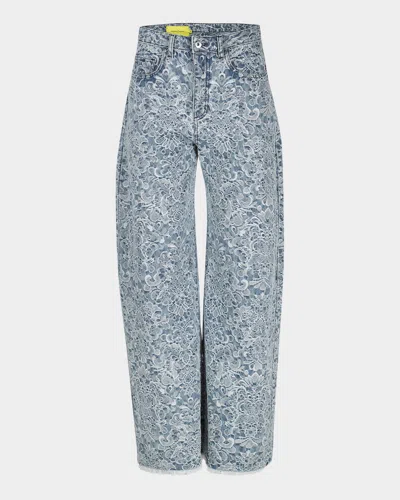 Marques' Almeida Brocade Denim Boyfriend Trousers In Light Blue
