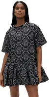 Marques' Almeida Brocade Denim T-shirt Dress With Big Flounce Black In Black