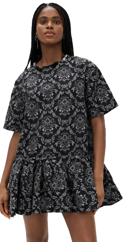 Marques' Almeida Brocade Denim T-shirt Dress With Big Flounce Black