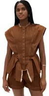 Marques' Almeida Brown Denim Structure Shoulder Cinched Top Brown In Brown