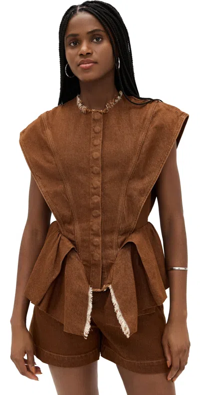 Marques' Almeida Brown Denim Structure Shoulder Cinched Top Brown