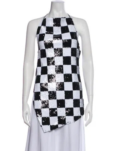 Pre-owned Marques' Almeida Colorblock Pattern Halterneck Top In White