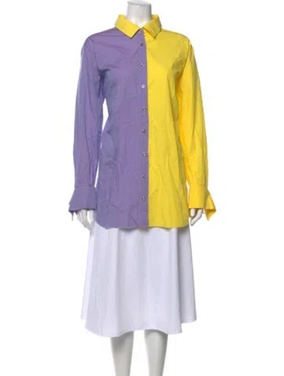Pre-owned Marques' Almeida Colorblock Pattern Long Sleeve Button-up Top In Purple
