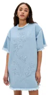 Marques' Almeida Denim T-shirt Dress With Flower Embroidery Baby Blue In Baby Blue